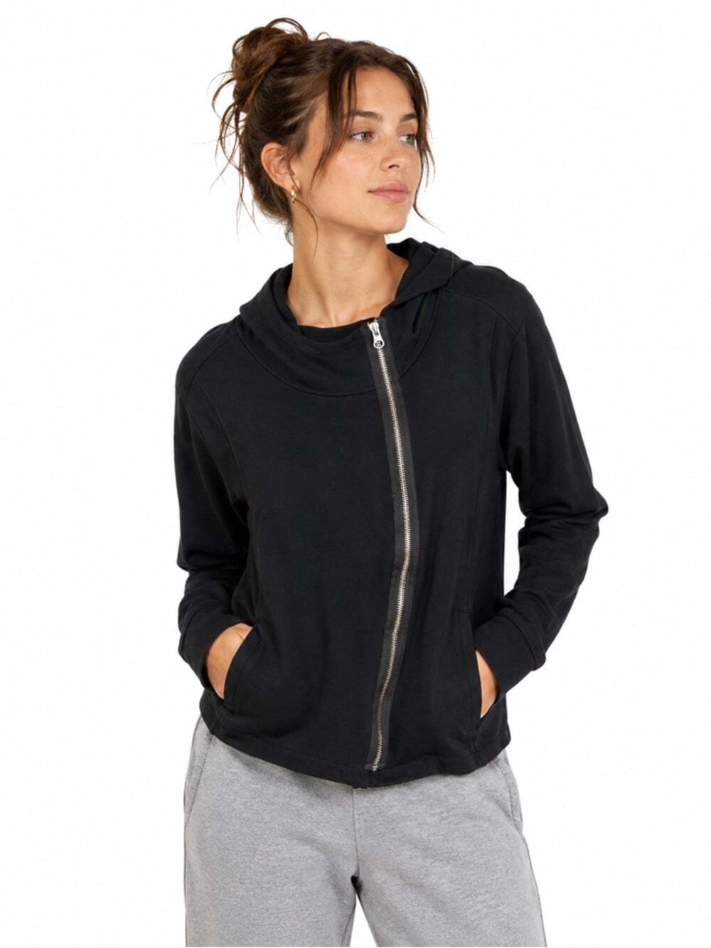 Tilley Sweatshirt Womens Large Black Long Sleeve Full Zipper Casual Classic